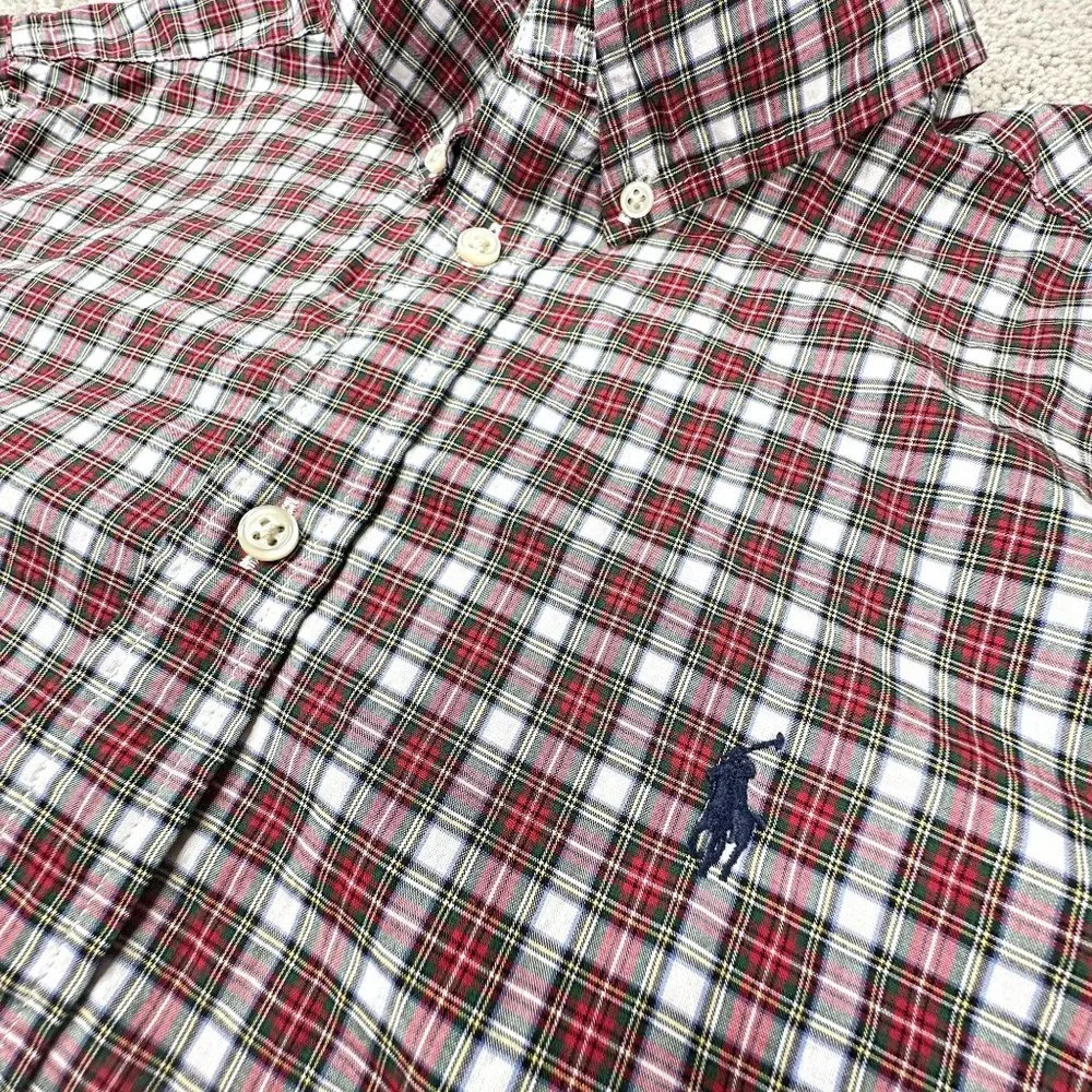 Ralph‎ Lauren Boy's Long Sleeve Button Front Shirt Classic Plaid Pattern Size XL